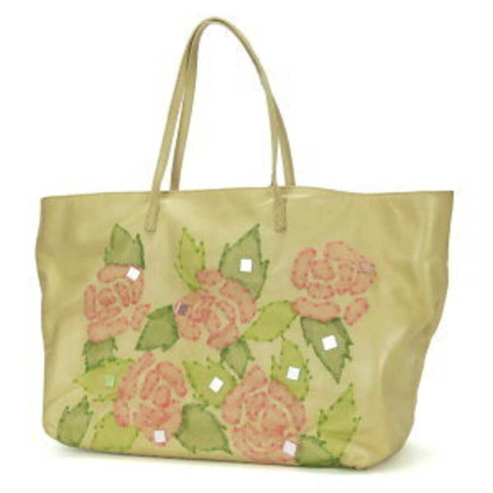 Fendi tote bag roll leather Beige Tan pink green shoulder Floral Flower - Picture 2 of 11